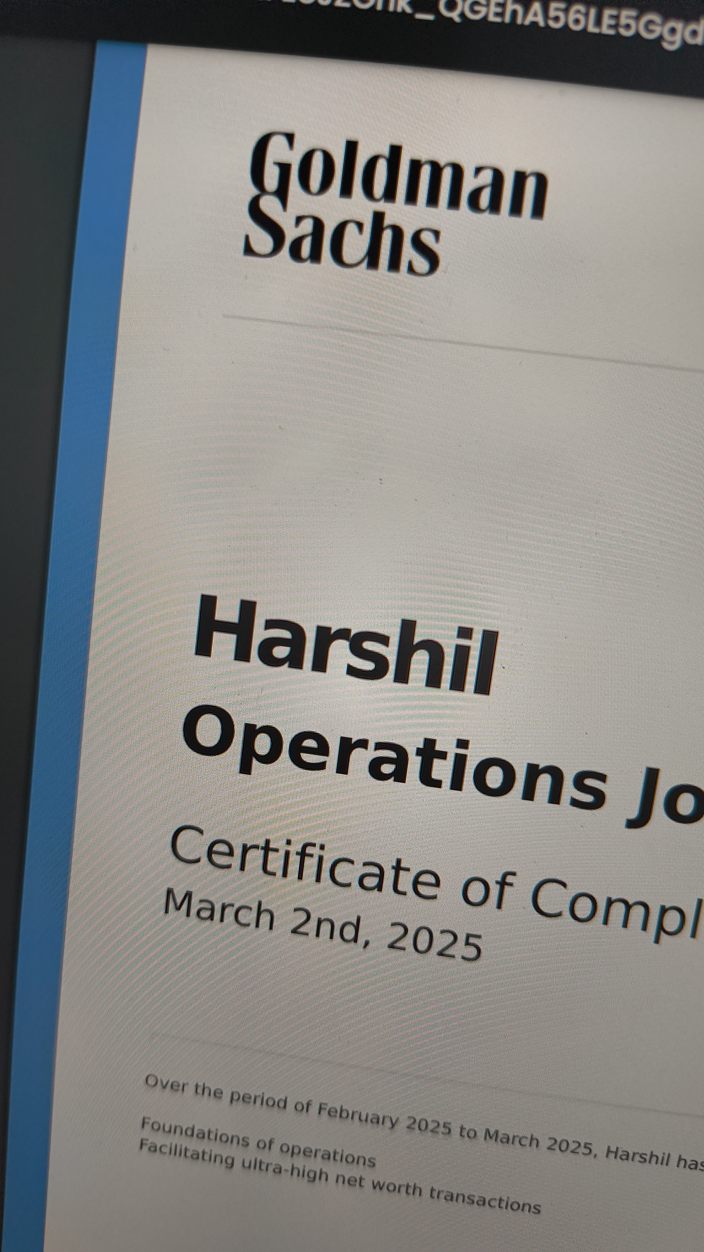 Goldman Sachs Certificate